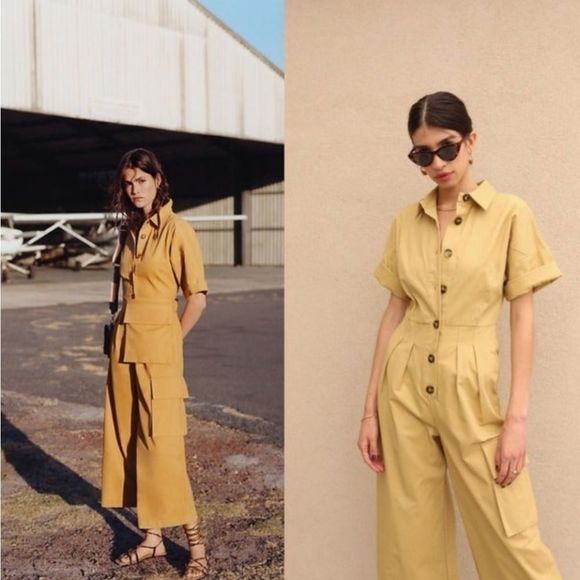 Anthropologie grey lab explorer khaki cargo button down jumpsuit - Picture 1 of 6